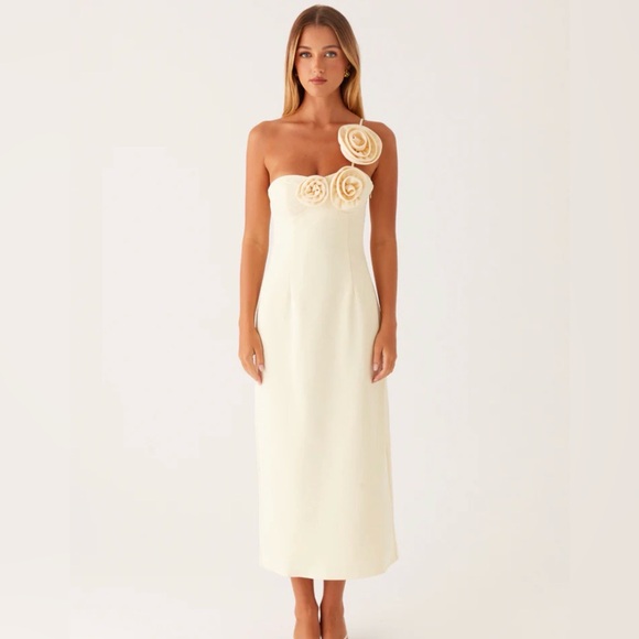Peppermayo Dresses & Skirts - Peppermayo Ivory Midi Dress with Rose Details